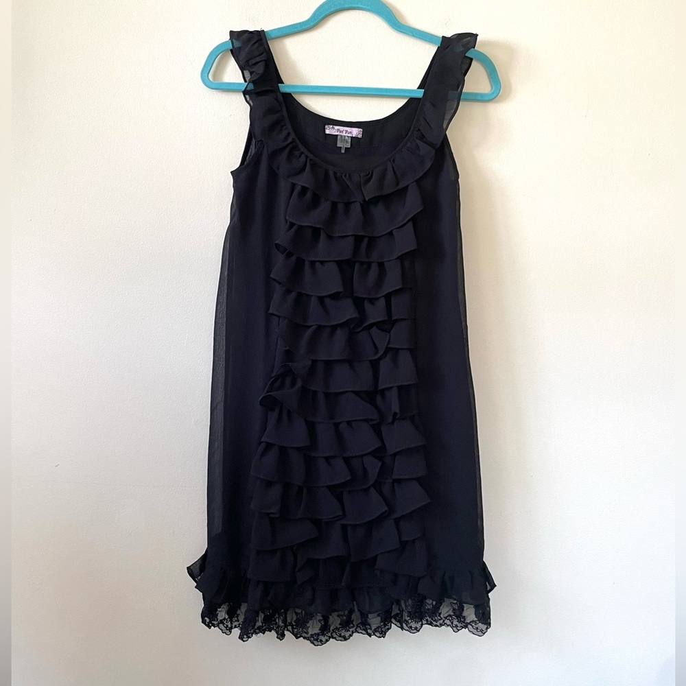 Fun 2 Fun Black Sheer Ruffle Lace Sleeveless Mini Cocktail Dress Size Small